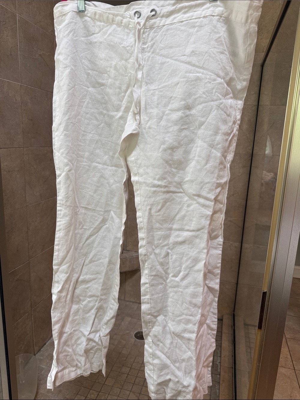 Women’s White Linen Drawstring Pants medium